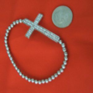 Beads & Silver Cross with Rhinestones Bracelet